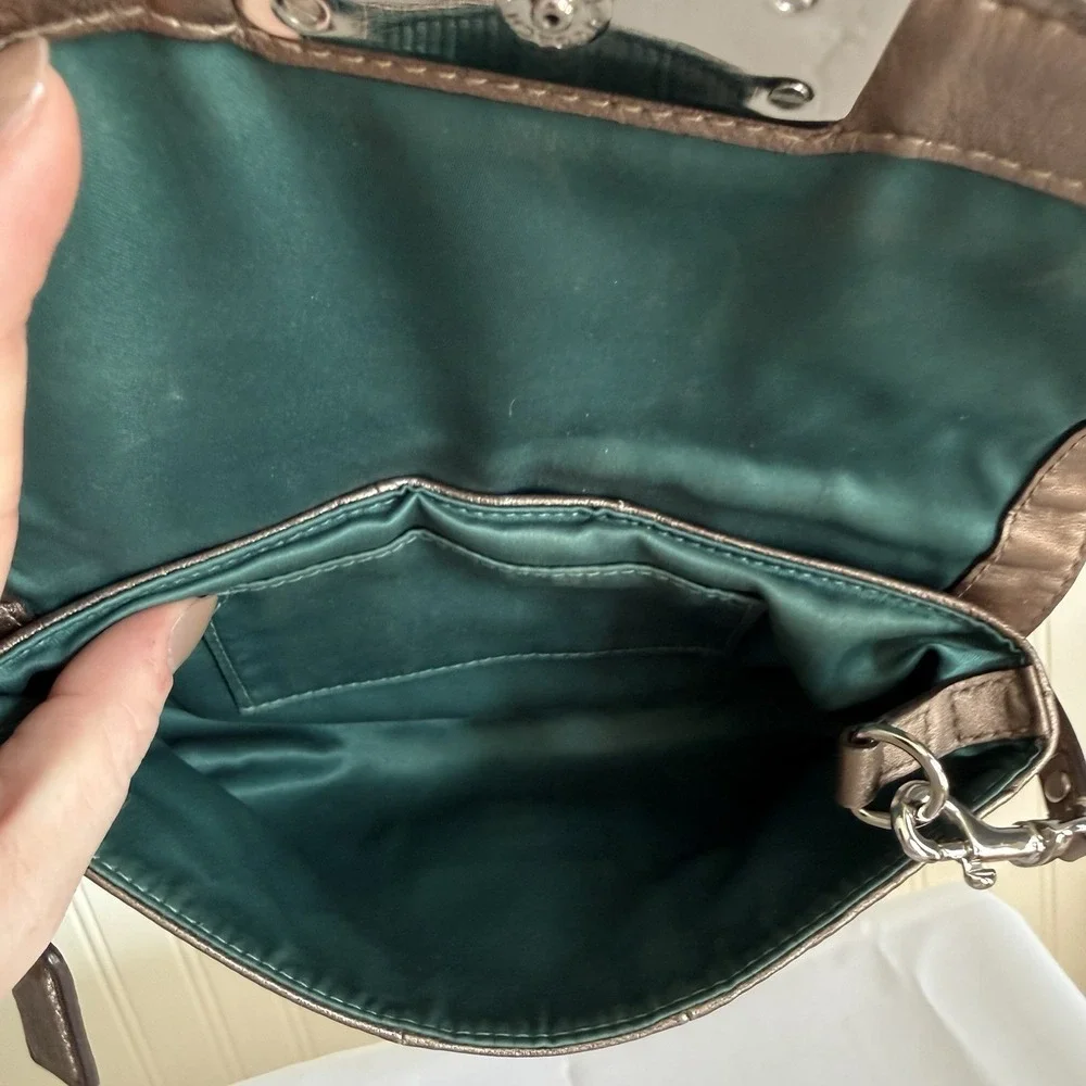 COACH KRISTIN Soft Pebbled Leather Silver Metallic Wristlet Top Handle Mini Bag